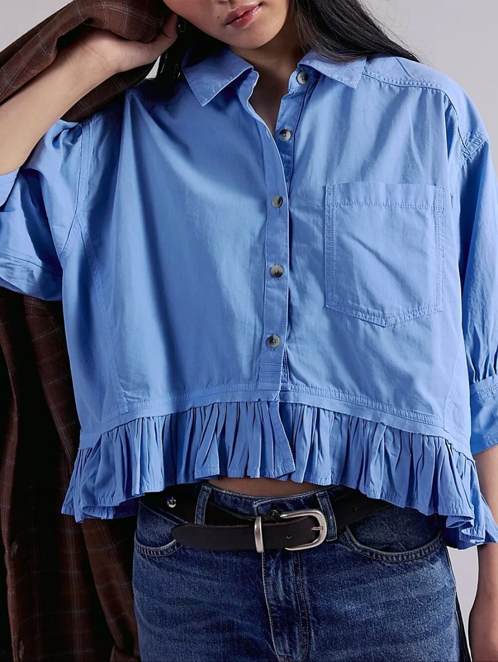 We The Free Ruffled Hem Button-Down Women's Top - Picture 2 of 8